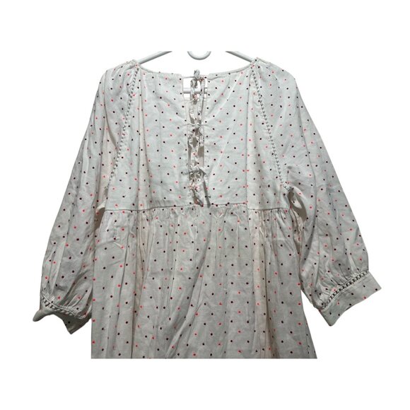 Sezane Grace Embroidery Midi Dress Large 44 Ballon Sleeves Linen Polka Dots Bows - Picture 11 of 16